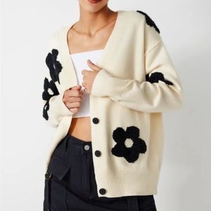 Graphic V-neck Floral Button Down Cardigan from Cider